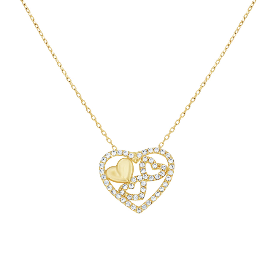 14kt Yellow Gold Womens Cubic-Zirconia Hearts in Heart Necklace 18 Inches