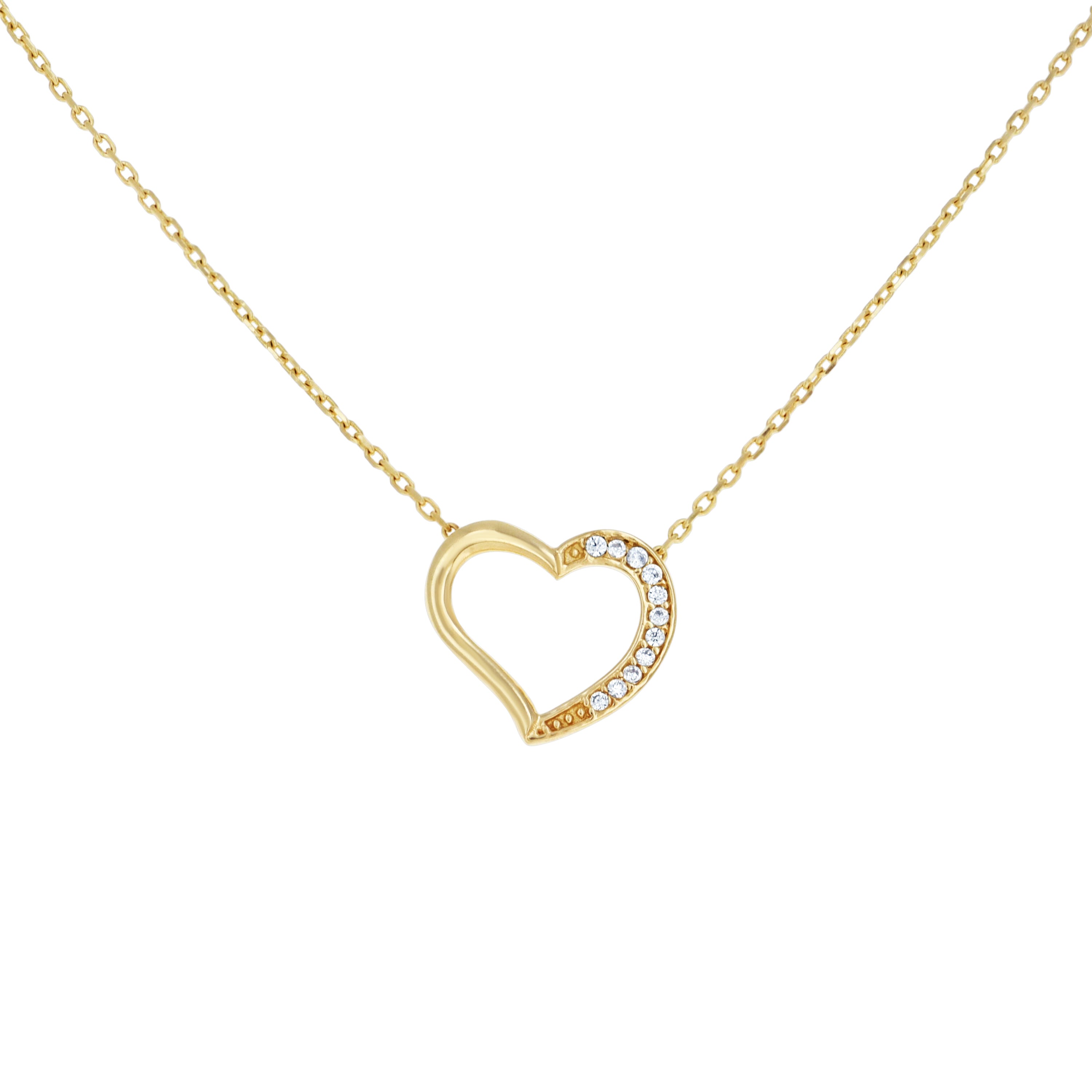 14kt Yellow Gold Womens Cubic-Zirconia Heart Love Necklace 18 Inches