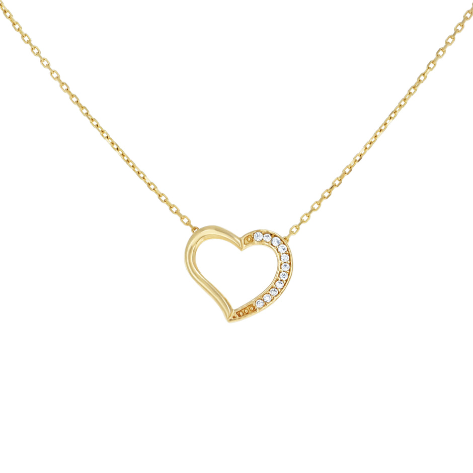 14kt Yellow Gold Womens Cubic-Zirconia Heart Love Necklace 18 Inches