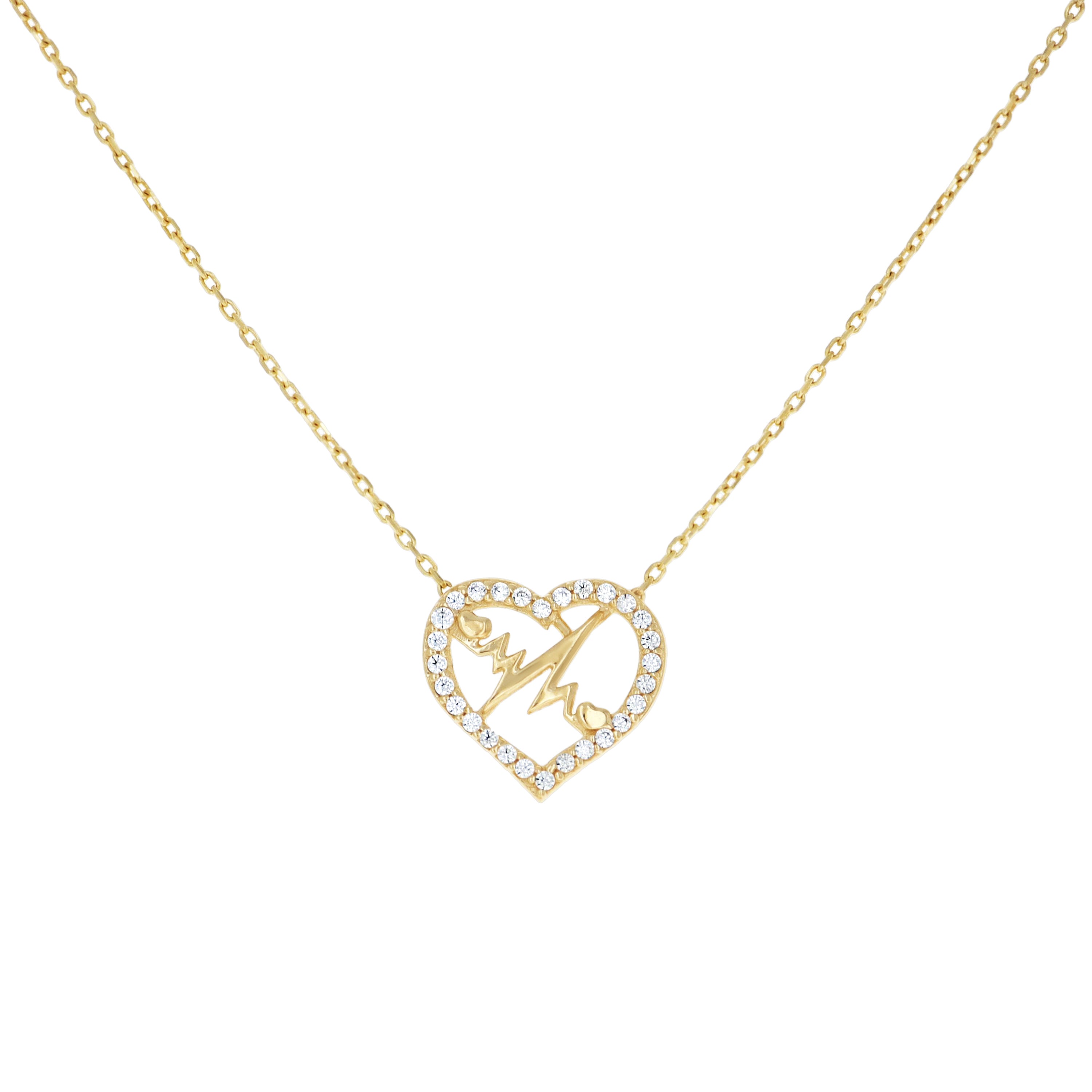 14kt Yellow Gold Womens Cubic-Zirconia Heartbeat In Heart Charm Necklace 18 Inches 