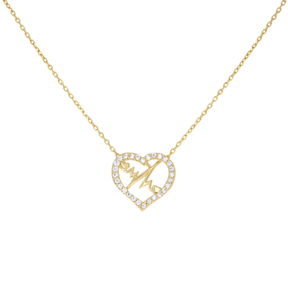 14kt Yellow Gold Womens Cubic-Zirconia Heartbeat In Heart Charm Necklace 18 Inches 