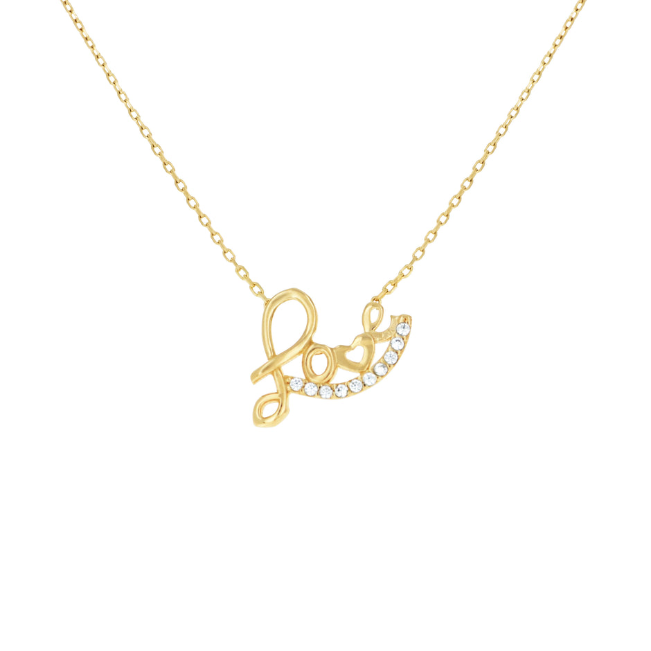 14kt Yellow Gold Womens Cubic-Zirconia Love Charm Necklace 18 Inches 