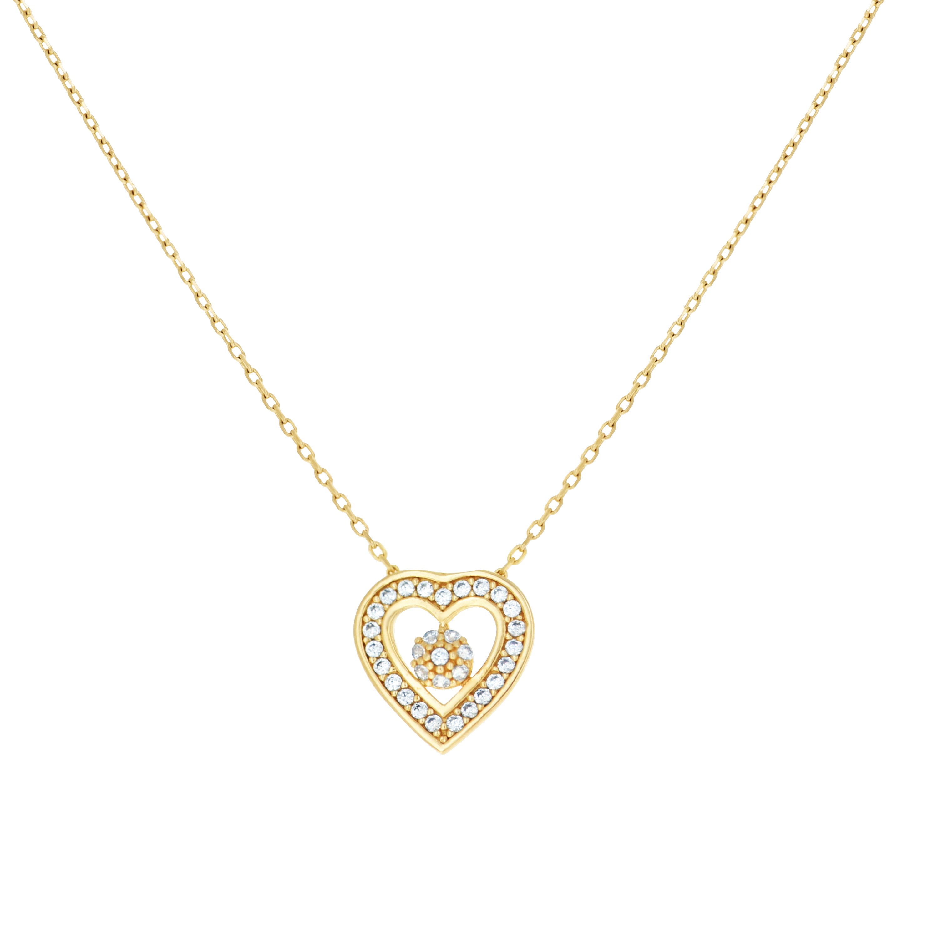 14kt Yellow Gold Womens Cubic-Zirconia Heart Love Charm Necklace 18 Inches 
