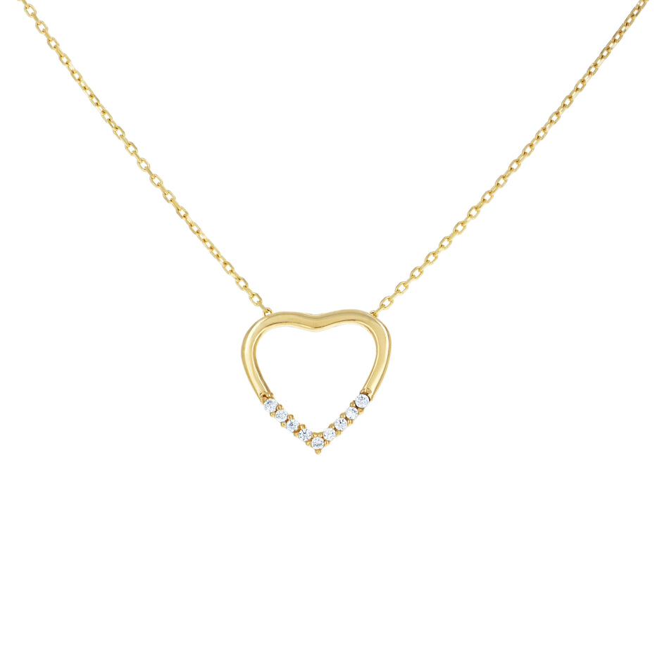 14kt Yellow Gold Womens Cubic-Zirconia Heart Love Charm Necklace 18 Inches 