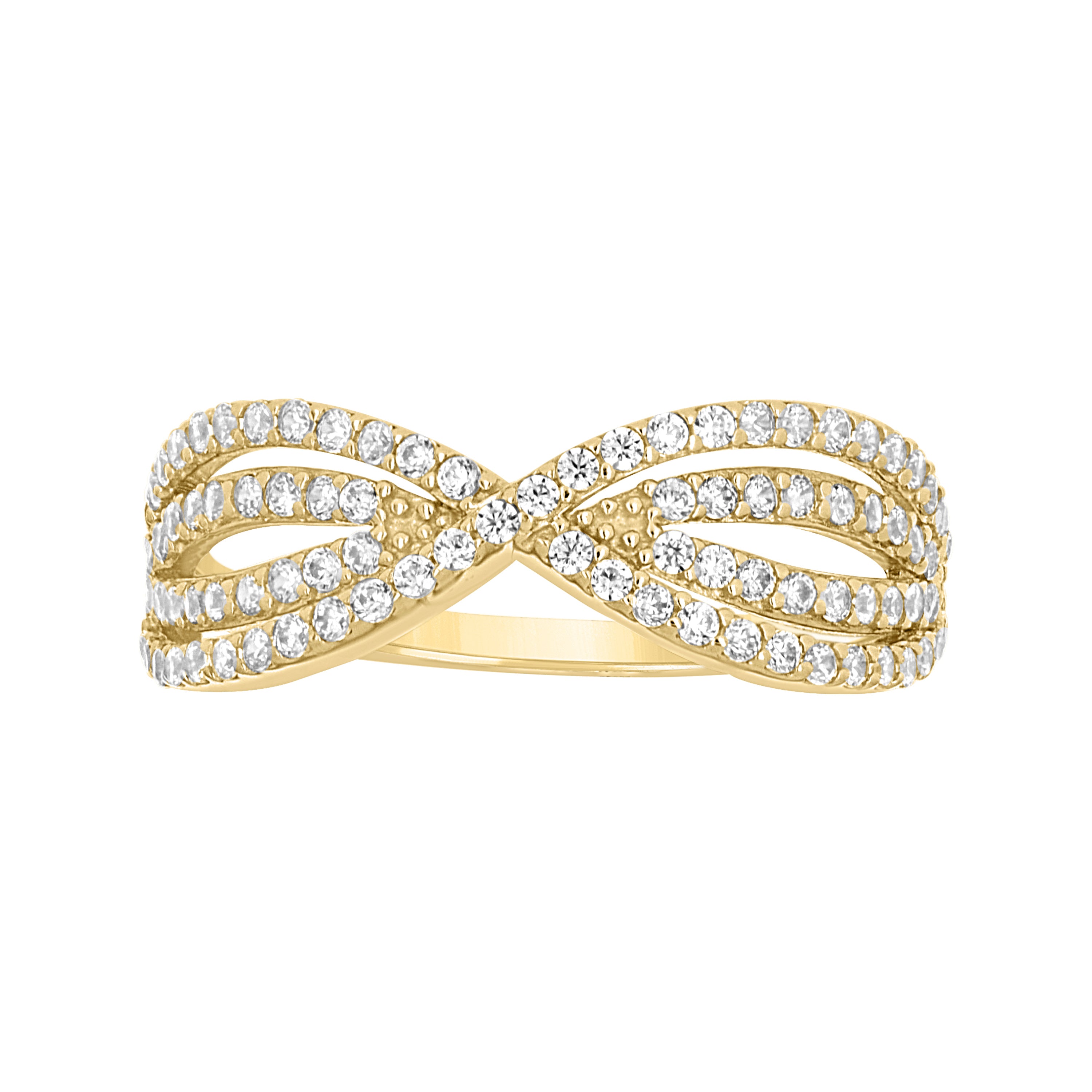 14kt Yellow Gold Womens Cubic-Zirconia Crossover Fashion Ring Size 7