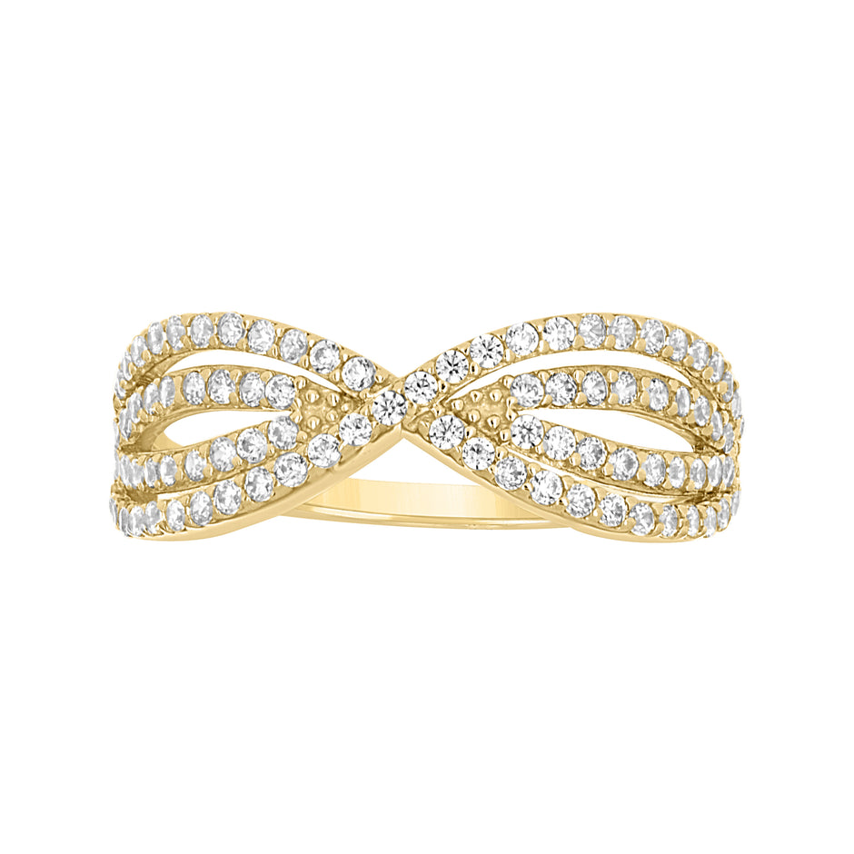 14kt Yellow Gold Womens Cubic-Zirconia Crossover Fashion Ring Size 7