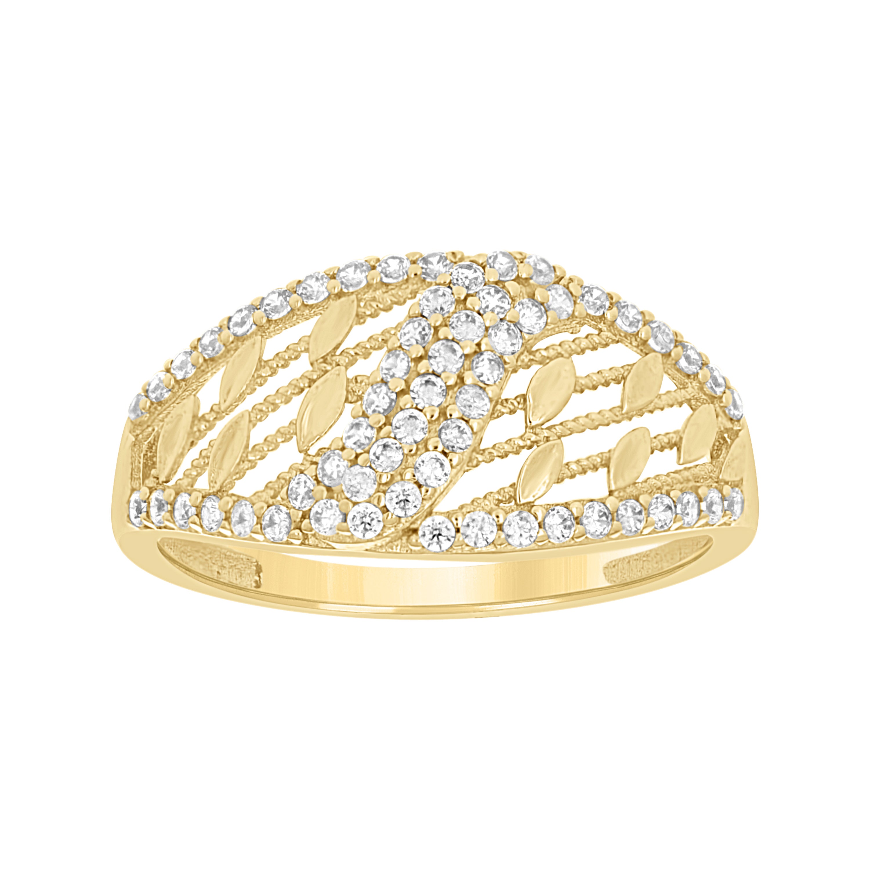 14kt Yellow Gold Womens Cubic-Zirconia Openwork Fashion Ring Size 7
