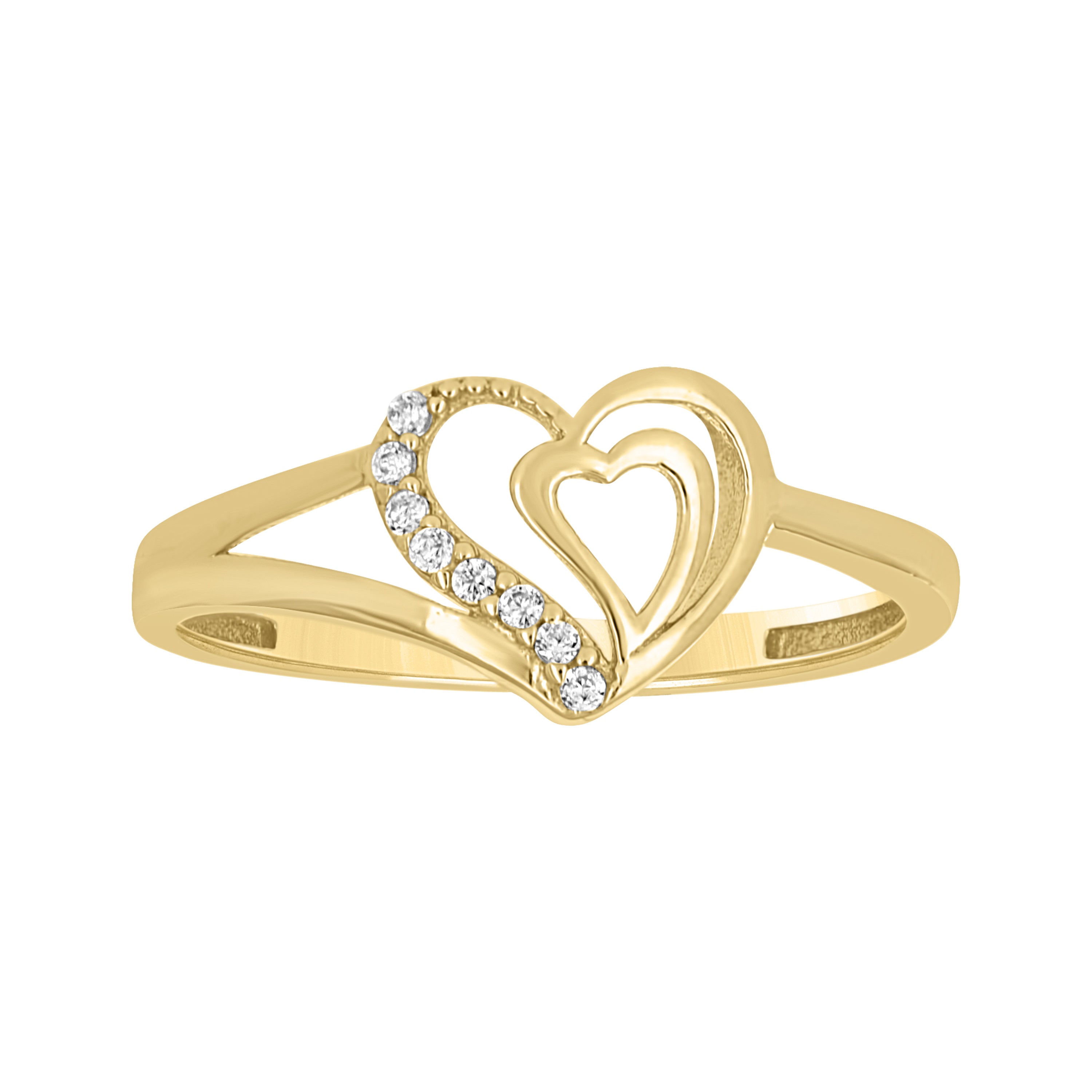 14kt Yellow Gold Womens Cubic-Zirconia Heart in Heart Ring Size 7