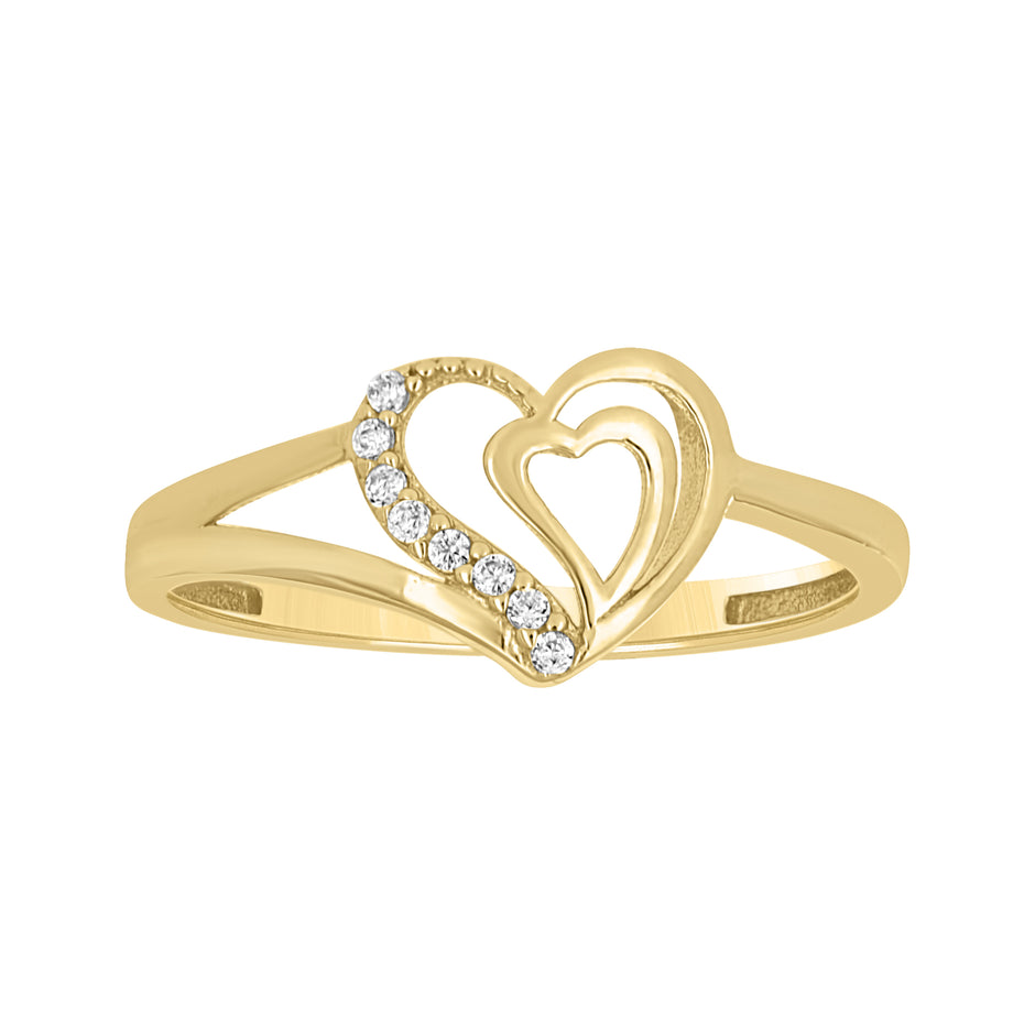 14kt Yellow Gold Womens Cubic-Zirconia Heart in Heart Ring Size 7
