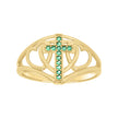 14kt Yellow Gold Womens Green Cubic-Zirconia Cross Hearts Religious Ring Size 7