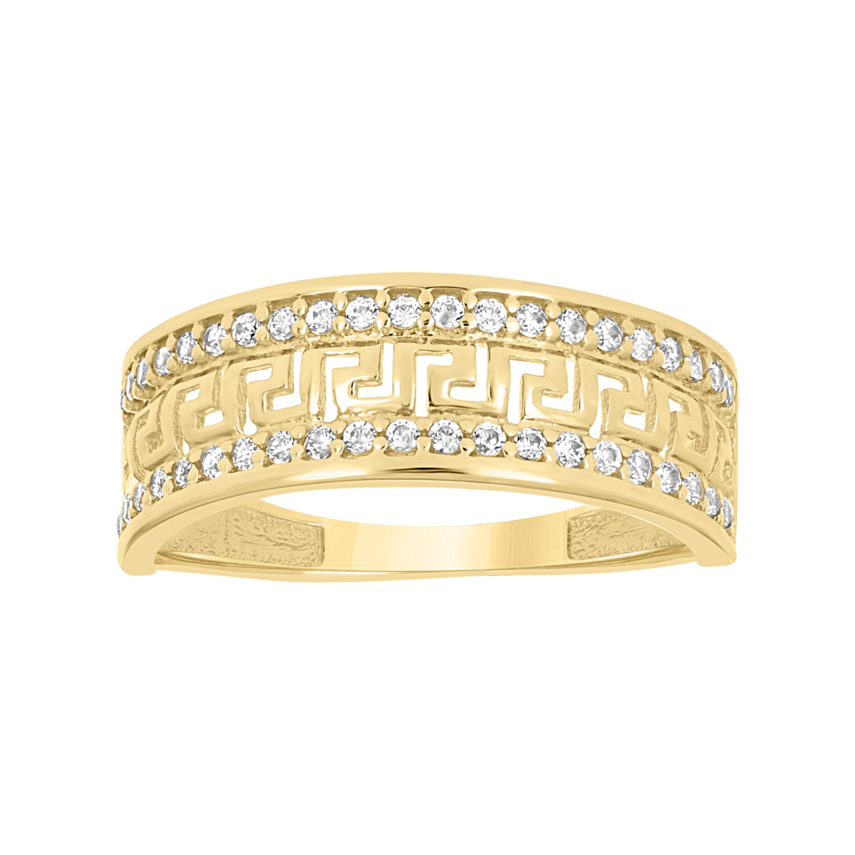 14kt Yellow Gold Womens Cubic-Zirconia Greek Key Fashion Band Ring Size 7