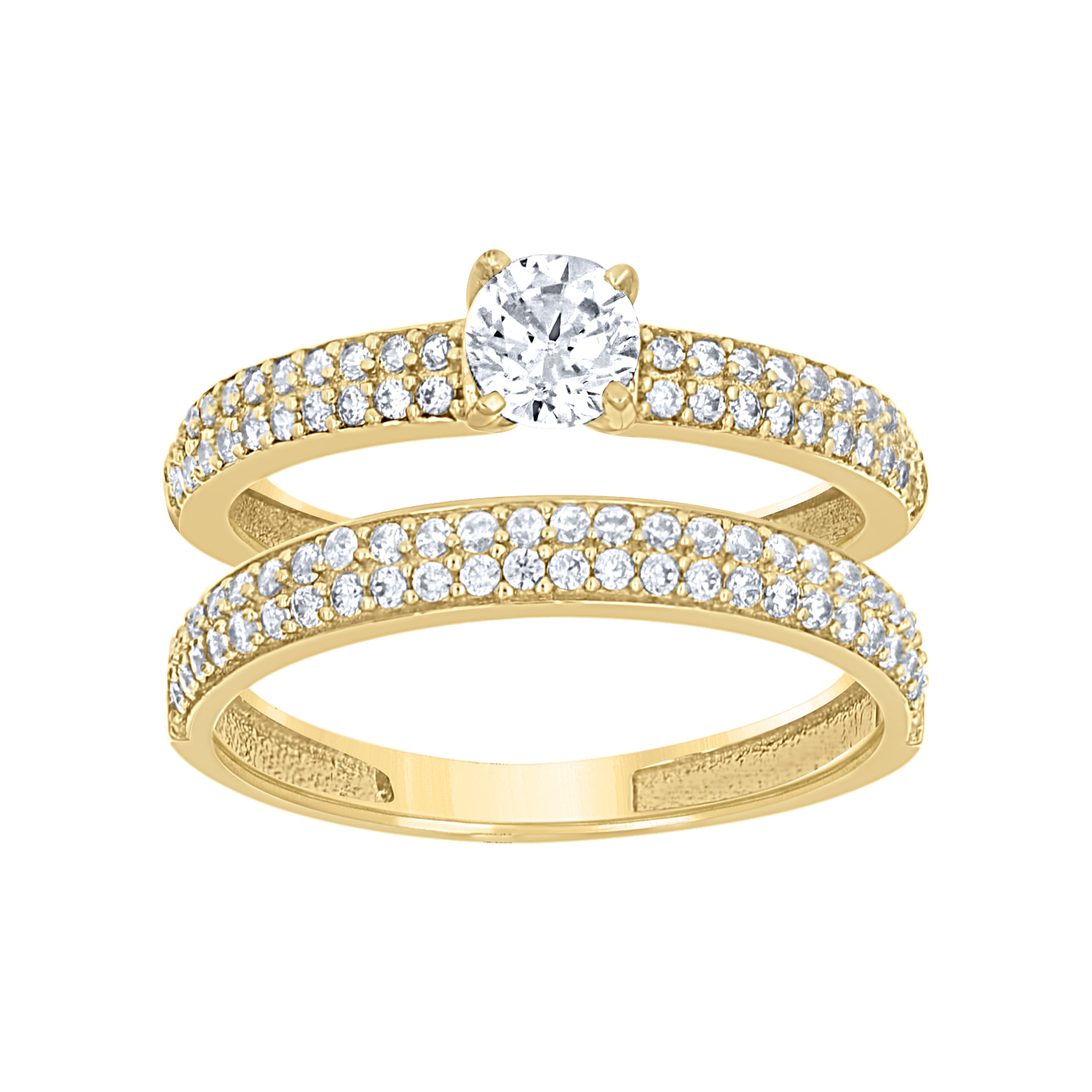 14kt Yellow Gold Womens Cubic-Zirconia Engagement Duo Ring Set Size 7