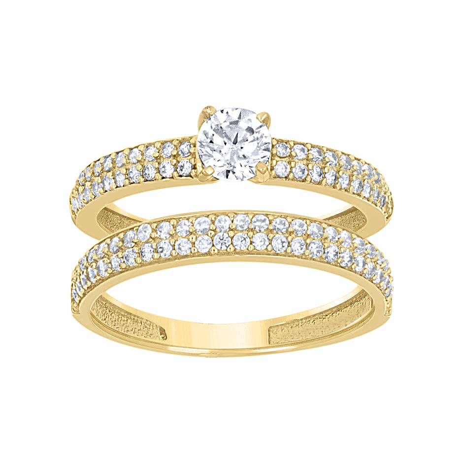 14kt Yellow Gold Womens Cubic-Zirconia Engagement Duo Ring Set Size 7