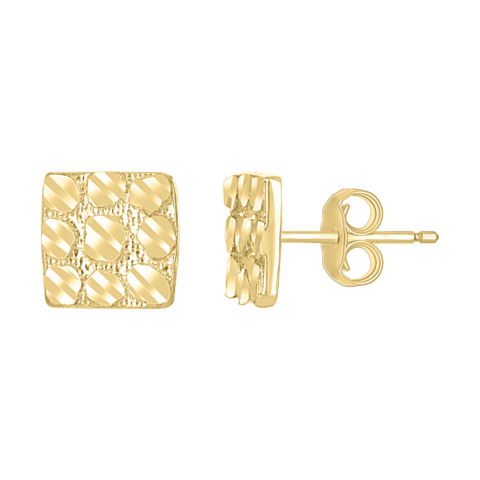 10kt Yellow Gold Unisex Square Nugget Stud Earrings