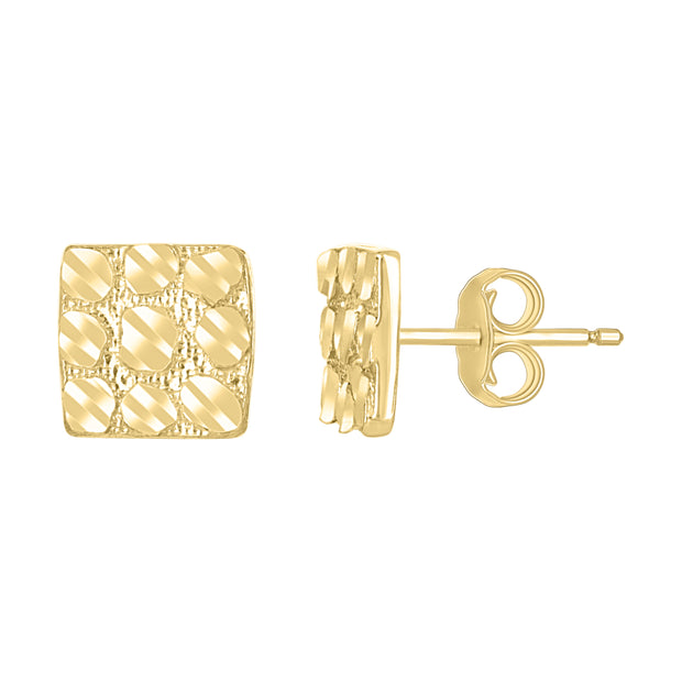 10kt Yellow Gold Unisex Square Nugget Stud Earrings