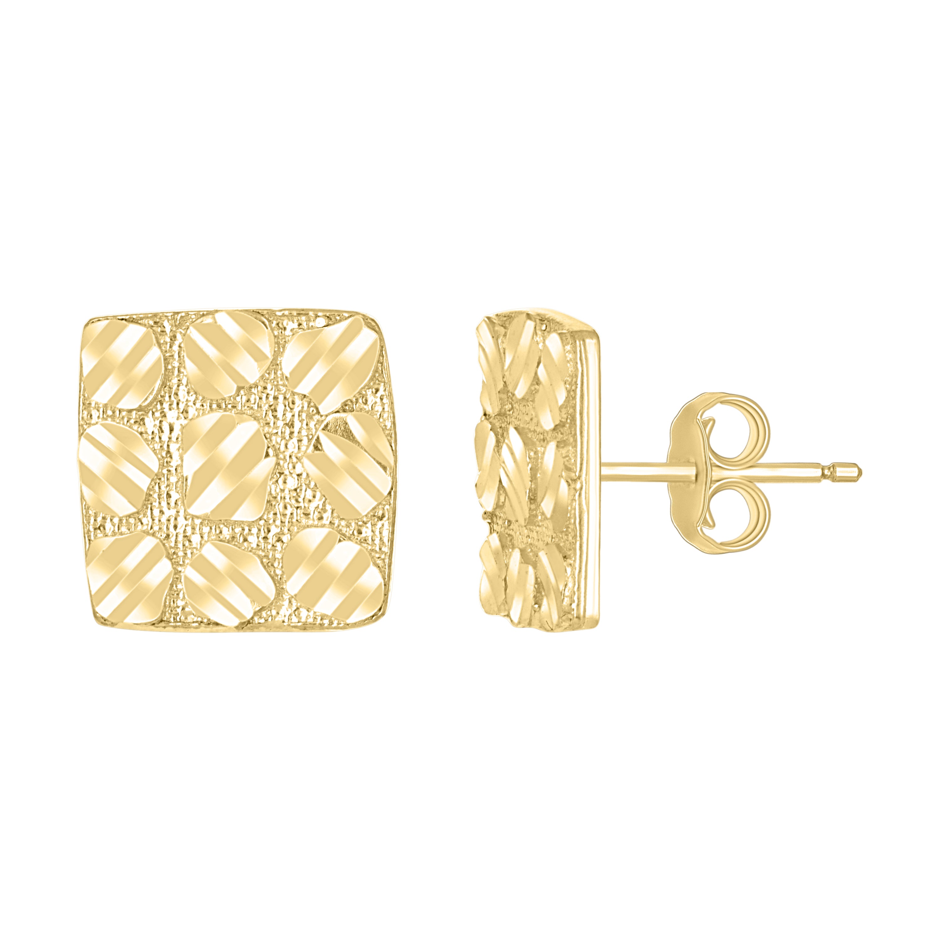 10kt Yellow Gold Unisex Square Nugget Stud Earrings