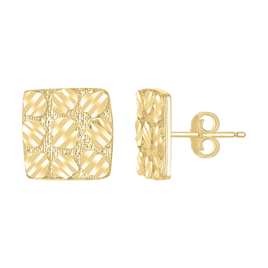 10kt Yellow Gold Unisex Square Nugget Stud Earrings