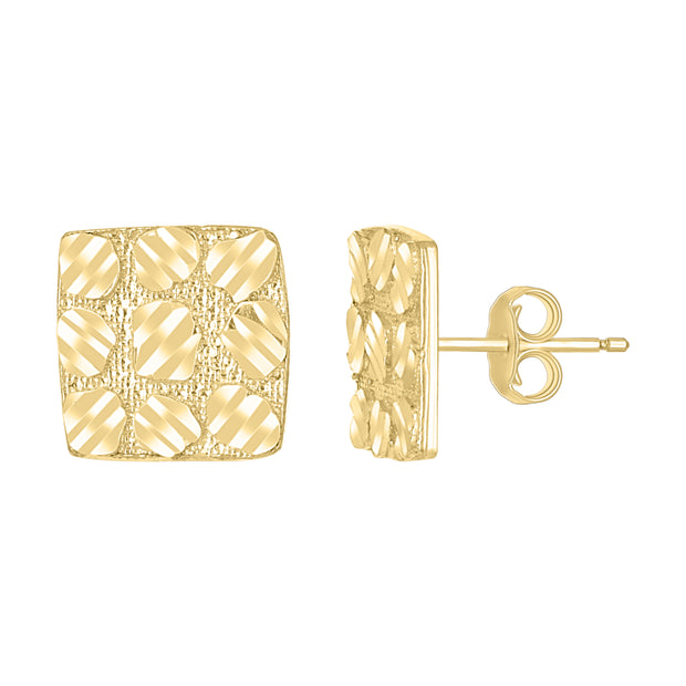10kt Yellow Gold Unisex Square Nugget Stud Earrings