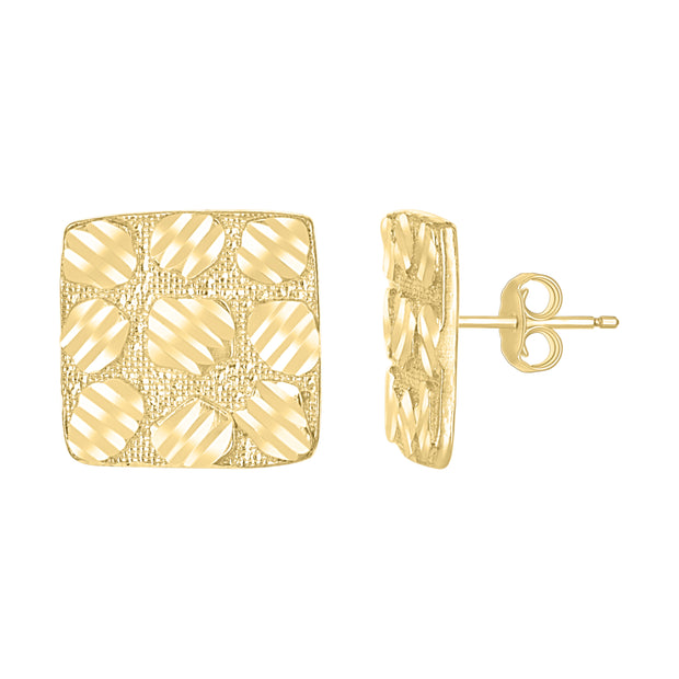 10kt Yellow Gold Unisex Square Nugget Stud Earrings