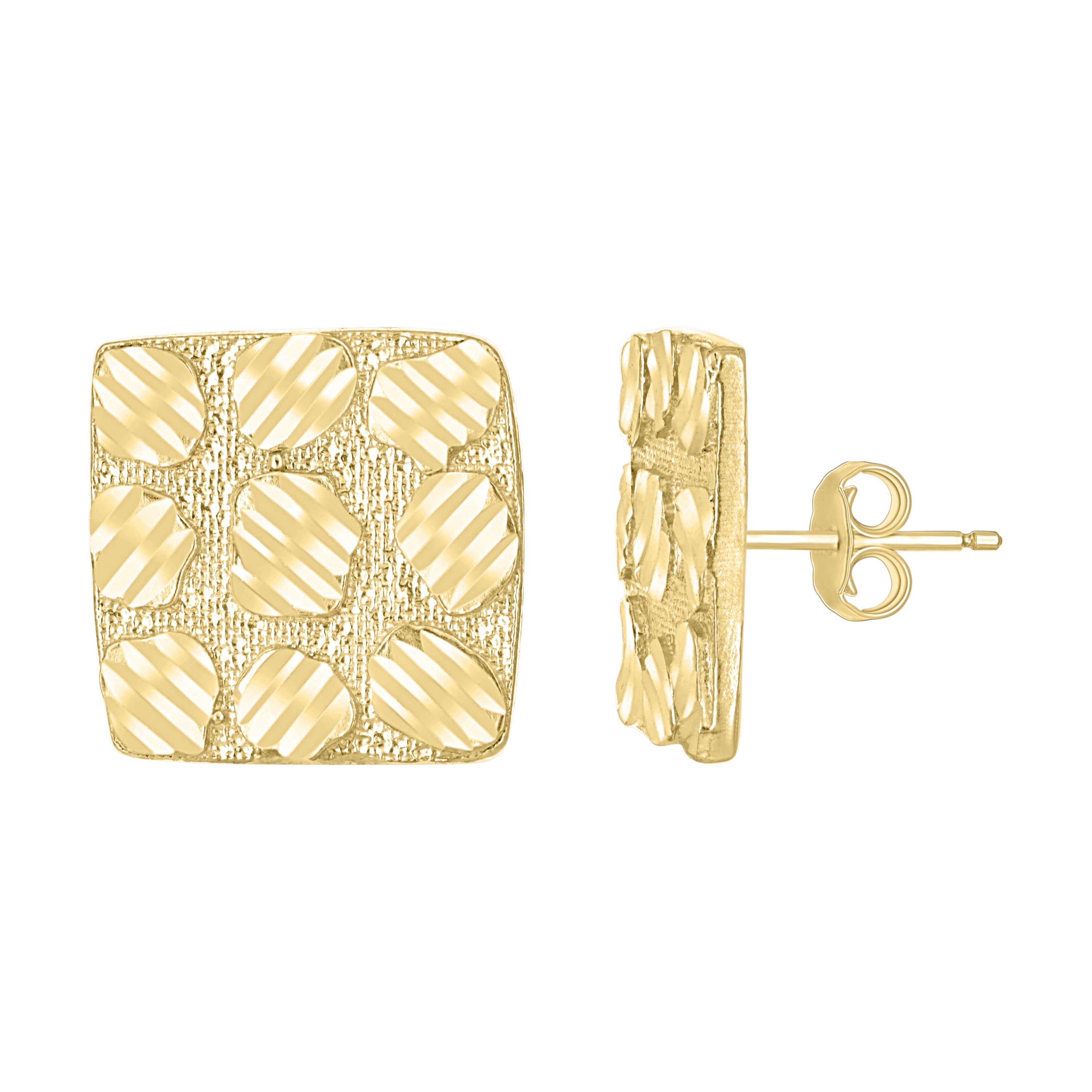 10kt Yellow Gold Unisex Square Nugget Stud Earrings