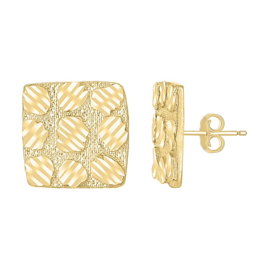 10kt Yellow Gold Unisex Square Nugget Stud Earrings