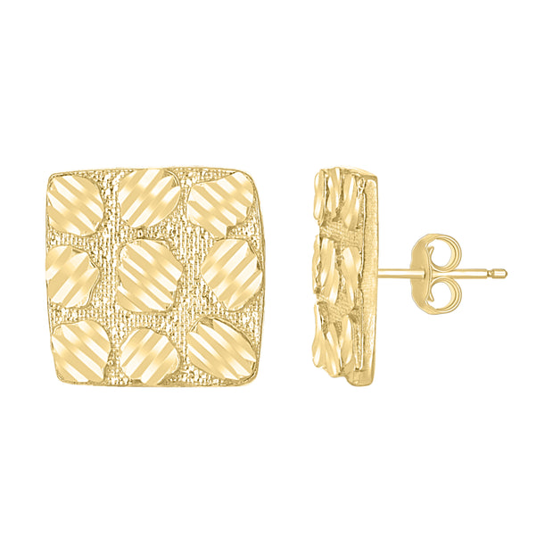 10kt Yellow Gold Unisex Square Nugget Stud Earrings