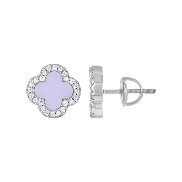 925 Sterling Silver Womens Cubic-Zirconia Purple Enameled Clover Good Luck Stud Earrings 10mm