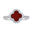 925 Sterling Silver Womens Cubic-Zirconia Red Enameled Clover Good Luck Ring Size 6 - SLV-143128