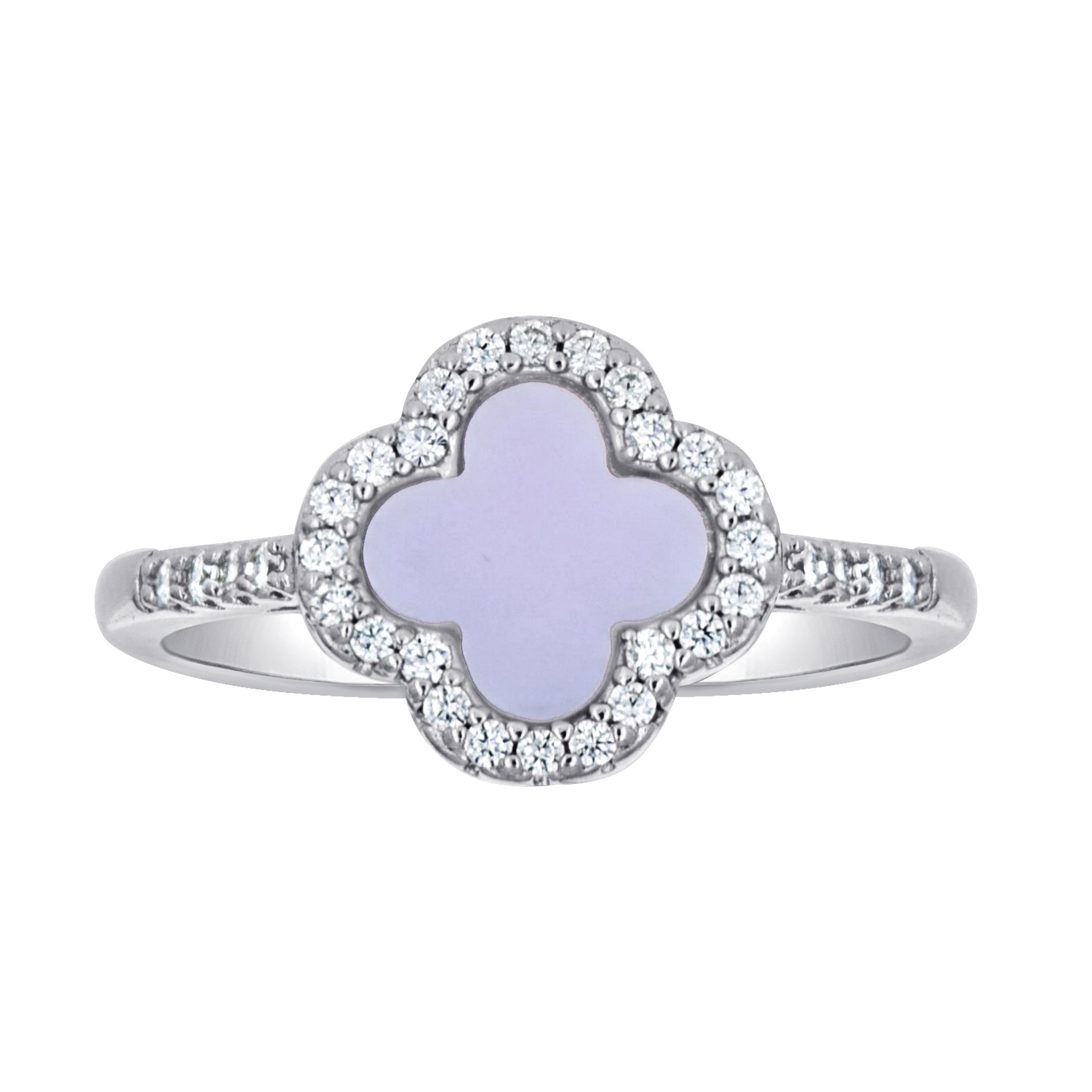 925 Sterling Silver Womens Cubic-Zirconia Blue Enameled Clover Good Luck Ring Size 6 - SLV-143135