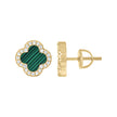 925 Sterling Silver Yellow-Tone Womens Cubic-Zirconia Green Enameled Clover Stud Earrings 10mm