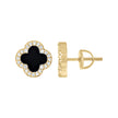 925 Sterling Silver Yellow-Tone Womens Cubic-Zirconia Black Enameled Clover Stud Earrings 10mm