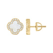 925 Sterling Silver Yellow-Tone Womens Cubic-Zirconia White Enameled Clover Stud Earrings 10mm