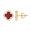 925 Sterling Silver Yellow-Tone Womens Cubic-Zirconia Red Enameled Clover Stud Earrings 10mm