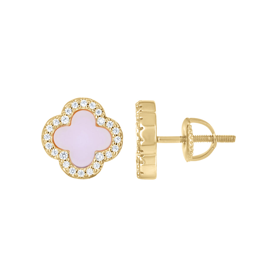 925 Sterling Silver Yellow-Tone Womens Cubic-Zirconia Purple Enameled Clover Stud Earrings 10mm