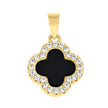 925 Sterling Silver Yellow-Tone Womens Cubic-Zirconia Black Enameled Clover Good Luck Pendant 