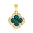925 Sterling Silver Yellow-Tone Womens Cubic-Zirconia Green Enameled Clover Good Luck Pendant 