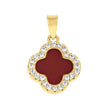 925 Sterling Silver Yellow-Tone Womens Cubic-Zirconia Red Enameled Clover Good Luck Pendant 