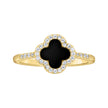 925 Sterling Silver Yellow-Tone Womens Cubic-Zirconia Black Enameled Clover Good Luck Ring Size 7