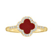 925 Sterling Silver Yellow-Tone Womens Cubic-Zirconia Red Enameled Clover Good Luck Ring Size 8 - SLV-143200