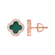 925 Sterling Silver Rose-Tone Womens Cubic-Zirconia Green Enameled Clover Stud Earrings 10mm