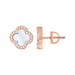 925 Sterling Silver Rose-Tone Womens Cubic-Zirconia White Enameled Clover Stud Earrings 10mm