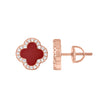 925 Sterling Silver Rose-Tone Womens Cubic-Zirconia Red Enameled Clover Stud Earrings 10mm