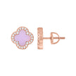 925 Sterling Silver Rose-Tone Womens Cubic-Zirconia Purple Enameled Clover Stud Earrings 10mm