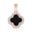 925 Sterling Silver Rose-Tone Womens Cubic-Zirconia Black Enameled Clover Good Luck Pendant 