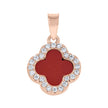 925 Sterling Silver Rose-Tone Womens Cubic-Zirconia Red Enameled Clover Good Luck Pendant 