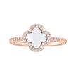 925 Sterling Silver Rose-Tone Womens Cubic-Zirconia White Enameled Clover Good Luck Ring Size 6 - SLV-143222