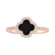 925 Sterling Silver Rose-Tone Womens Cubic-Zirconia Black Enameled Clover Good Luck Ring Size 6 - SLV-143236