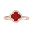 925 Sterling Silver Rose-Tone Womens Cubic-Zirconia Red Enameled Clover Good Luck Ring Size 9 - SLV-143246