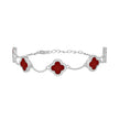 925 Sterling Silver Womens Cubic-Zirconia Red Enameled Clover Bracelet Size 8 Inches