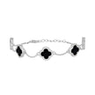 925 Sterling Silver Womens Cubic-Zirconia Black Enameled Clover Bracelet Size 8 Inches